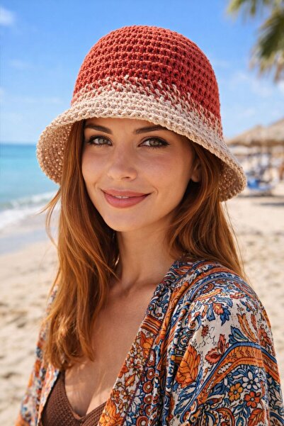 FELLMENS Κόκκινο Πλεκτό στο χέρι Ψάθινο Γυναικείο Καπέλο Bucket