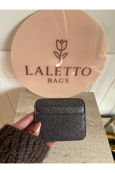 lalettobags Γυναικεία θήκη καρτών σε ανθρακί χρώμα με γκλίτερ και λάμψη