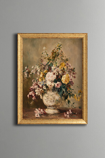 epiqart Vazoda Çiçek Buketi – Vintage Desenli Çerçeve – İnce Model