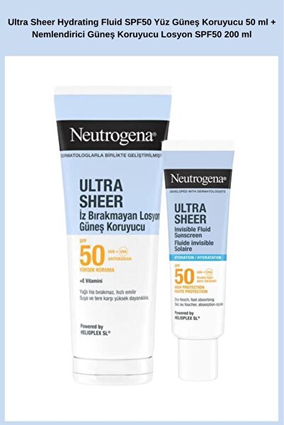 Neutrogena Ultra Sheer Hydrating Fluid SPF50 Yüz Güneş Koruyucu 50 ml + Nemle...