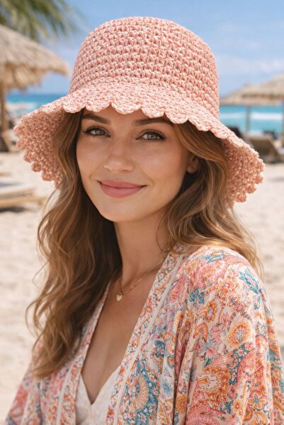 FELLMENS Ροζ Πλεκτό στο χέρι Ψάθινο Γυναικείο Καπέλο Bucket