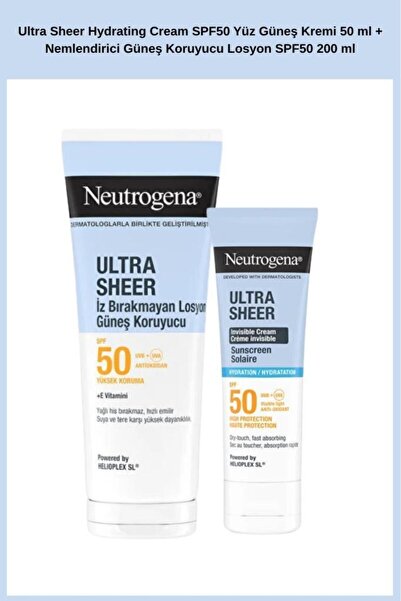 Neutrogena Ultra Sheer Hydrating Cream SPF50 Yüz Güneş Kremi 50 ml + Nemlendi...