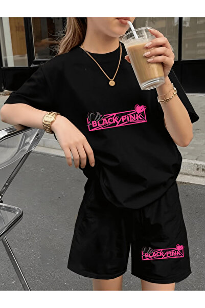 PINK Baskılı Soft Kısa Kollu Şortlu Alt Üst Takımı