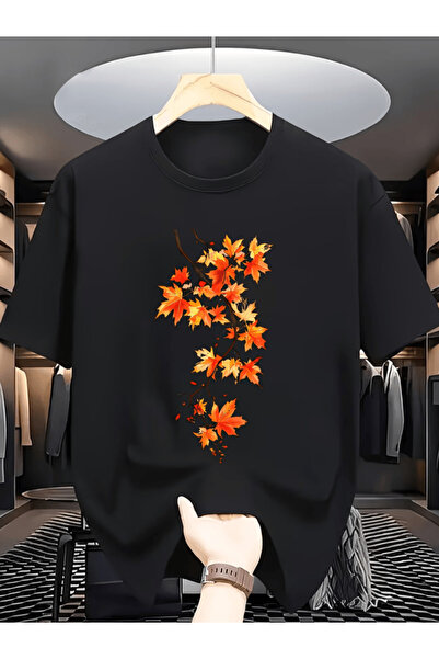 gencerco Ανδρικό μπλουζάκι με στάμπα πορτοκαλί δαμασκηνιάς, Premium Oversize