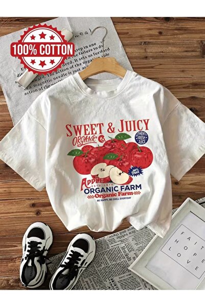 AEMİ Unisex Sweet Juicy Printed Oversize Crew Neck T-Shirt