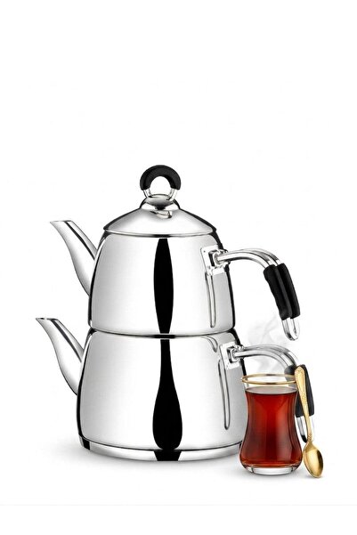 Altabi Milano XL Size Steel Teapot Set with Metal Handles