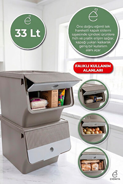 EVONİTA 2li Büyük Boy Saklama Kutusu 33 LT Kapaklı Organizer Dolap İçi Kiler ...