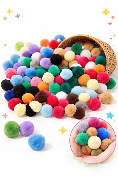lindamina 2 cm lik 100 lü Paket Karışık Renkli Ponpon Seti