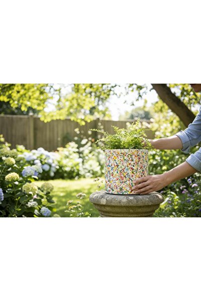 rilind Renk Sıçramalı El Yapımı Taş Tozu Saksı – Büyük Boy 20 cm