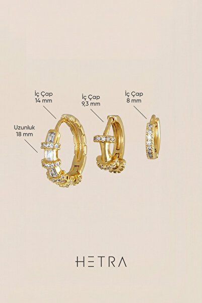 Hetra Gold Color Zircon Stone Layered 3-Piece Hoop Earring Set