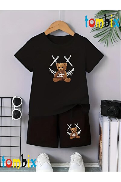 tombix Xx Bear Printed T-Shirt Shorts Summer Children's Set