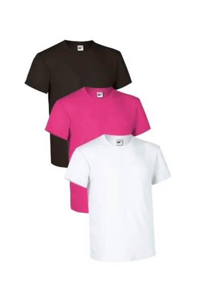Ingift Set 3 Tricouri Basic copii 100% Bumbac – Alb, Roz Magenta, Negru – Cro...