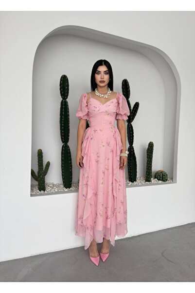 Miss Beyoğlu Φόρεμα - Ροζ - Στεφάνι με βολάν