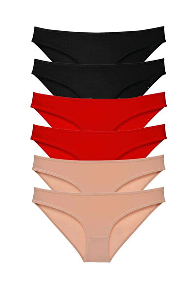 Mestore 6 Pieces Super Eco Set Lycra Women's Slip Panties Black Red Skin