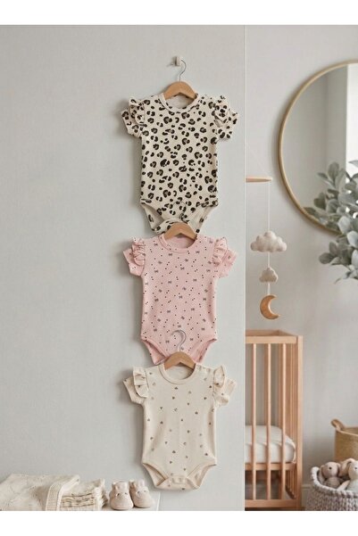 BEBORA 3-Piece Baby Girl Patterned Snap-On Bodysuit 100% Cotton