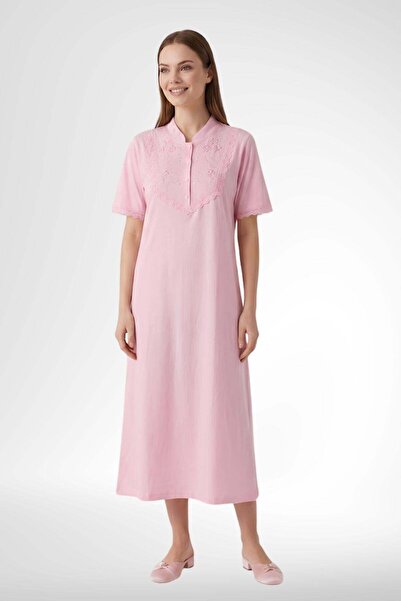 Mecit Pijama Mecit 6366 Pembe Kadın %100 Pamuk Uzun Gecelik