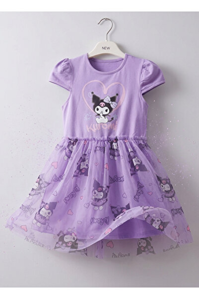 Neva Baby Boutique Mor Kız Çocuk Kısa Kollu Kuromi Kalp Baskılı Tüllü Tütü El...