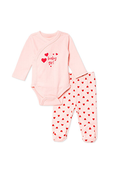 ebebek Hello Baby HelloBaby Kız Bebek Zıbın Body-Alt Kalp Baskılı Bisiklet Yaka Long Sleeve Patikli