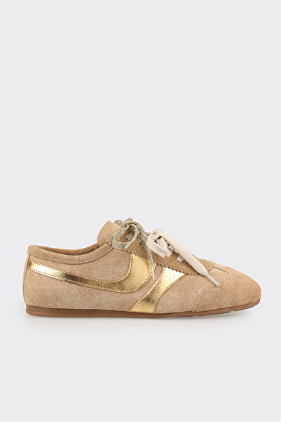 Elle Shoes Bej Deri Kadın Spor Ayakkabı