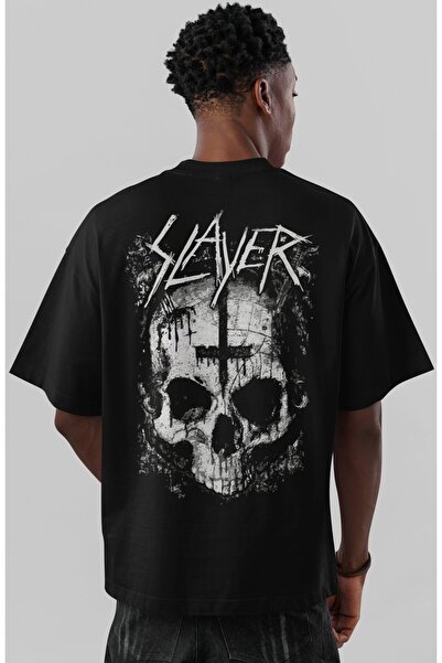 SEVBANO Tricou oversize unisex cu imprimeu pe spate Slayer Rock Metal Music Band