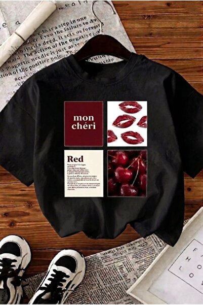 Marco Fresco Γυναικείο μπλουζάκι με στάμπα κερασί κόκκινα χείλη