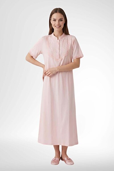 Mecit Pijama Mecit 6366 Somon Kadın %100 Pamuk Uzun Gecelik