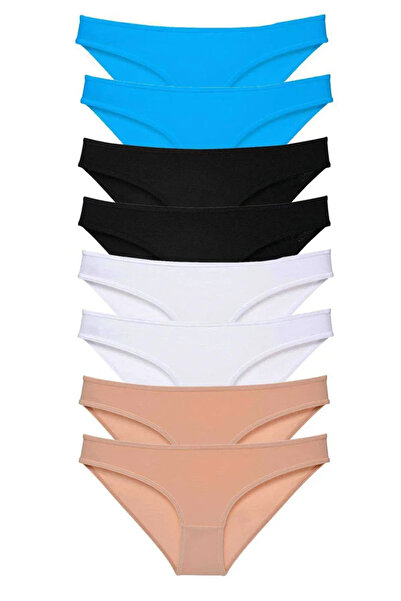 DYZSTAR 8 Pieces Super Set Lycra Women's Slip Panties Black Skin White M.I