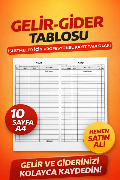 Welly Jones Gelir Gider Tablosu A4 10 Sayfa 📊 İşletmeler İçin Muhasebe Kayıt...
