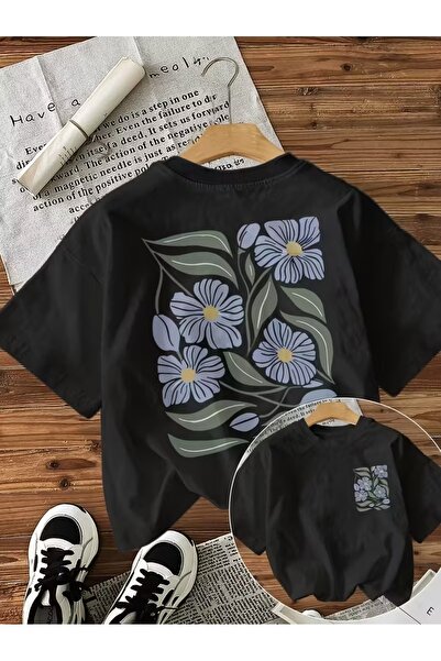 AEMİ Tricou oversize unisex cu imprimeu floral și decolteu rotund