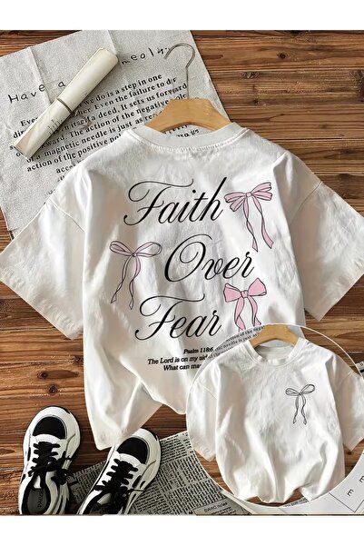 AEMİ Unisex Faith over Fear Printed Oversize Crew Neck T-Shirt