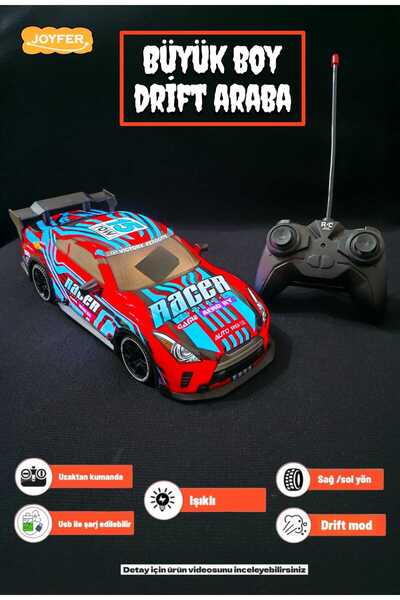 Joyfer Büyük Boy Drift Atan Şarjlı Işıklı Uzaktan Kumandalı Spor Araba 27 Cm
