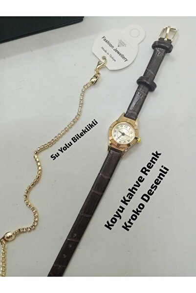 Brality Minimal Vintage Design - Gold Case - Dark Brown Color Strap - Women's...