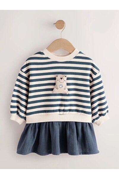 Next Baby Cotton Navy Striped Dress