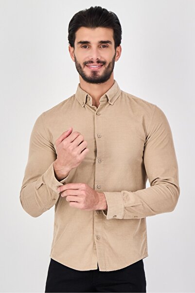 CELIO قميص رجالي بأكمام طويلة بقصة عادية وملمس مميز، بلون كريمي
