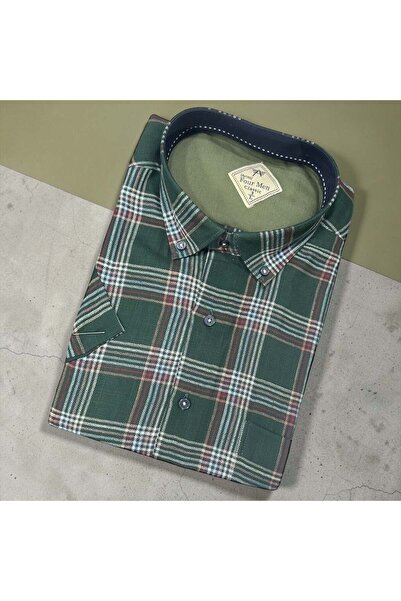 EREN STYLE Λινό κλασικό πουκάμισο από 100% βαμβάκι με κοντά μανίκια και αντιι...