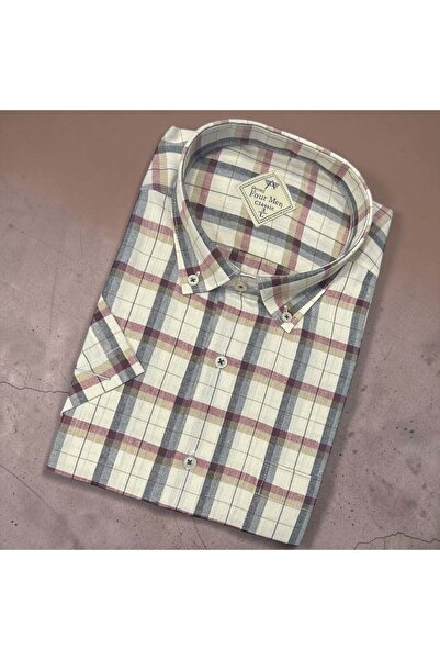 EREN STYLE Λινό κλασικό πουκάμισο από 100% βαμβάκι με κοντά μανίκια και αντιι...