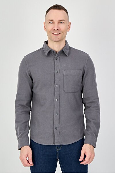CELIO Men Regular Fit Solid Long Sleeve Casual Shirt, Dark GGrey