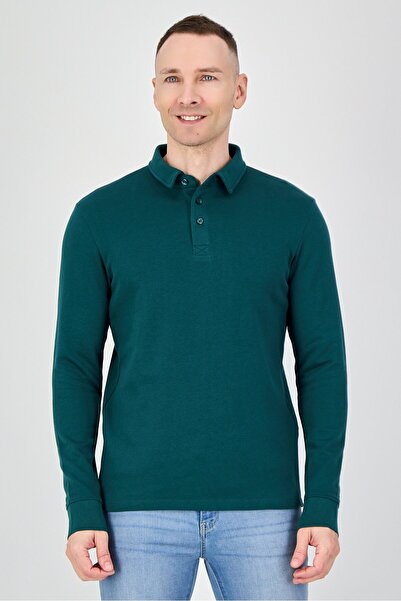 CELIO قميص بولو رجالي بأكمام طويلة وقصة عادية، لون أخضر