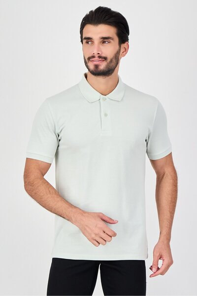 CELIO قميص بولو رجالي بأكمام قصيرة وقصة عادية، بلون أخضر نعناعي