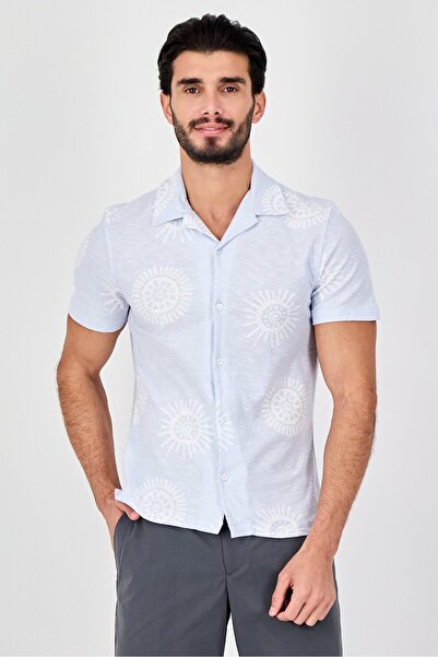 CELIO قميص رجالي كاجوال بقصّة عادية وأكمام قصيرة وطبعة كاملة، متعدد الألوان