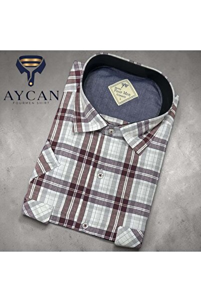 EREN STYLE Λινό κλασικό πουκάμισο από 100% βαμβάκι με κοντά μανίκια και αντιι...