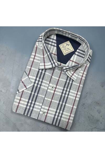 EREN STYLE Λινό κλασικό πουκάμισο από 100% βαμβάκι με κοντά μανίκια και αντιι...