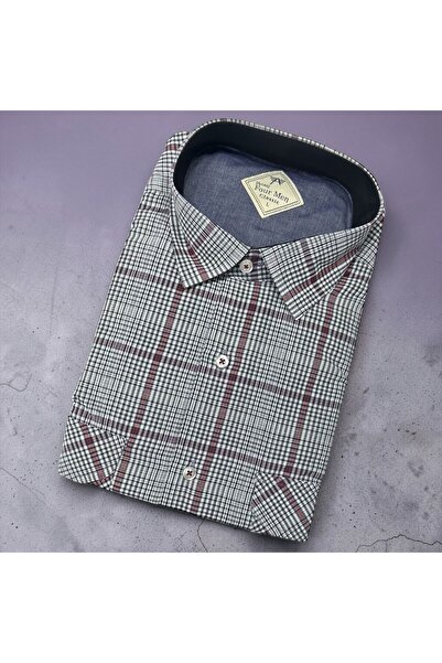 EREN STYLE Λινό κλασικό πουκάμισο από 100% βαμβάκι με κοντά μανίκια και αντιι...