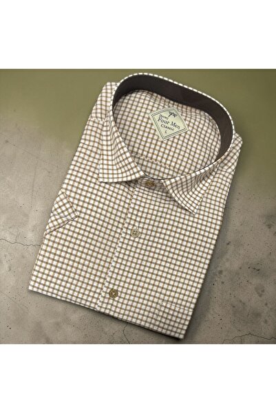 EREN STYLE Λινό κλασικό πουκάμισο από 100% βαμβάκι με κοντά μανίκια και αντιι...