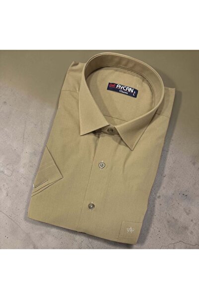 EREN STYLE Λινό κλασικό πουκάμισο από 100% βαμβάκι με κοντά μανίκια και αντιι...