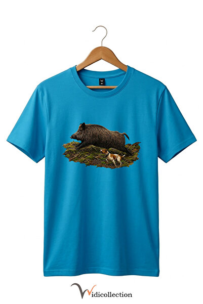 WİDİ Μπλουζάκι Unisex με στάμπα αγριογούνας και σκύλου, 100% βαμβακερό, με λα...