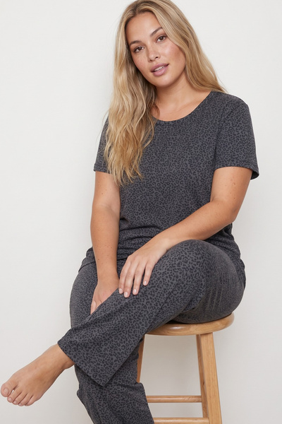 Siyah İnci ANTRSAİT LEOPARD με σχέδιο λεοπάρδαλης, Πλεκτό Σετ Πιτζάμες Υπερμε...