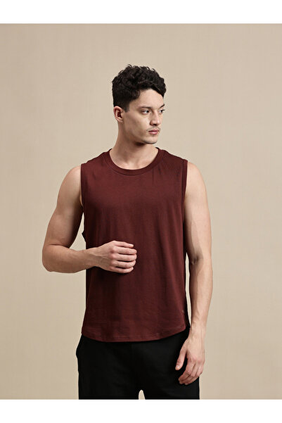 ECOLORE By Styli Men Burgundy Solid 100% Cotton Comfort Fit Tank