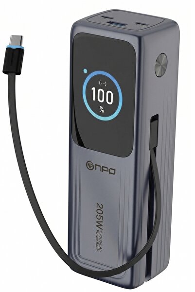NPO WP001A 2xUSB-C,1xUSB-C Kablolu Led Ekranlı 205W 27.000mAh PD GaN3 Smart P...