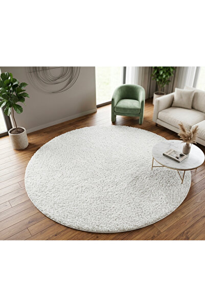 HALISHOP TROPİC BEYAZ YUVARLAK SHAGGY Kaymaz Taban Oturma Odası Salon Halısı